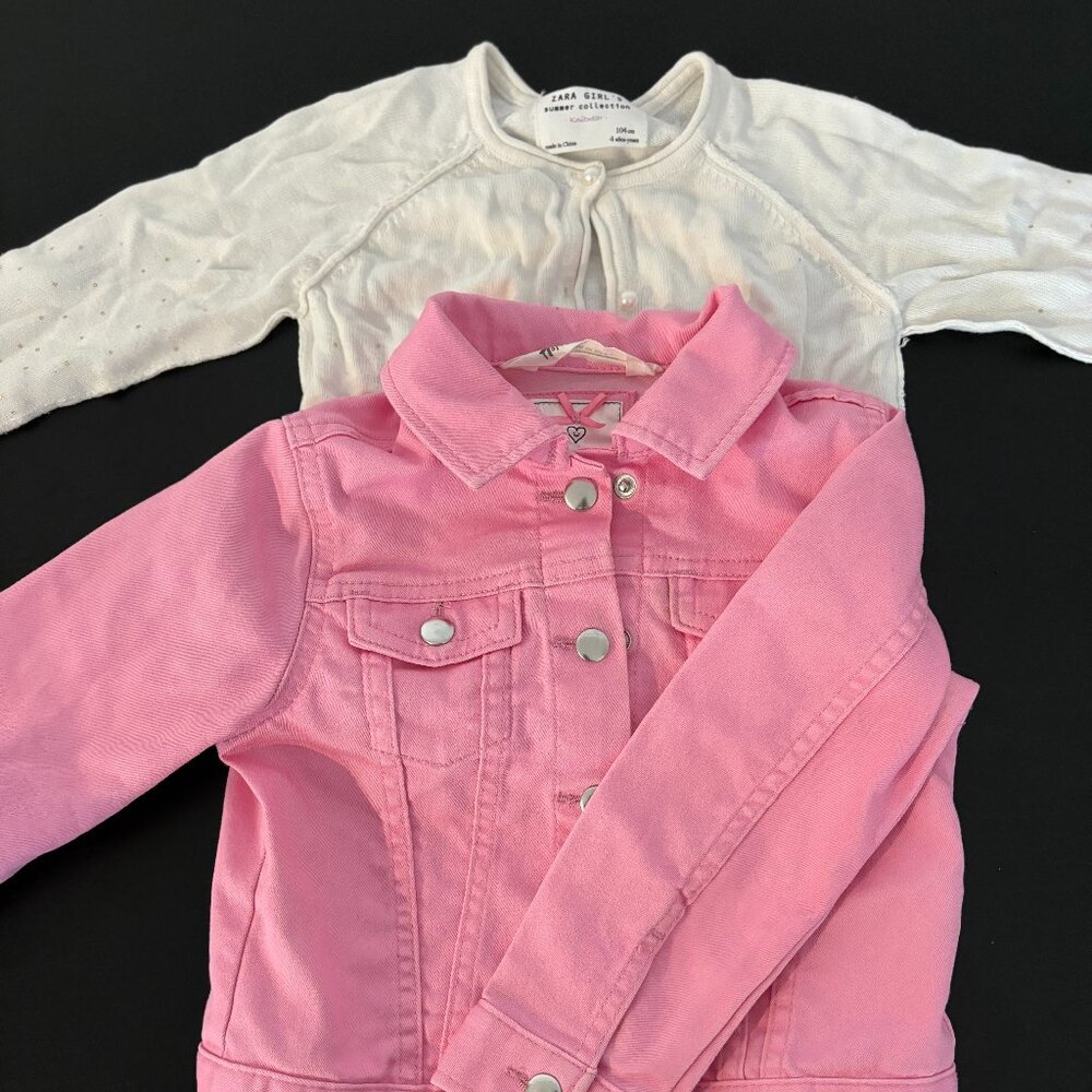 Zara Girls Pink Denim Jacket and White Cardigan